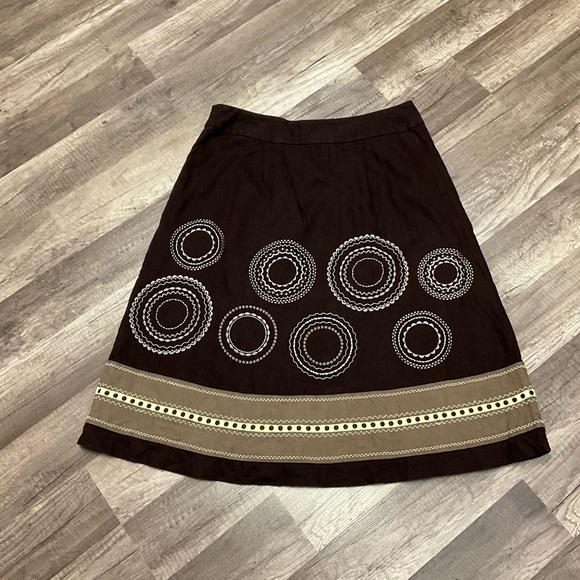 Talbots Women’s 100% Linen Embroidered A-line Skirt Size 6 In Dark Brown - Picture 5 of 6